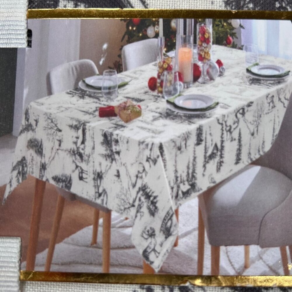 Max Studio Oblong Tablecloth Rustic Forest Winter Wonderland Cabin Trees Snow